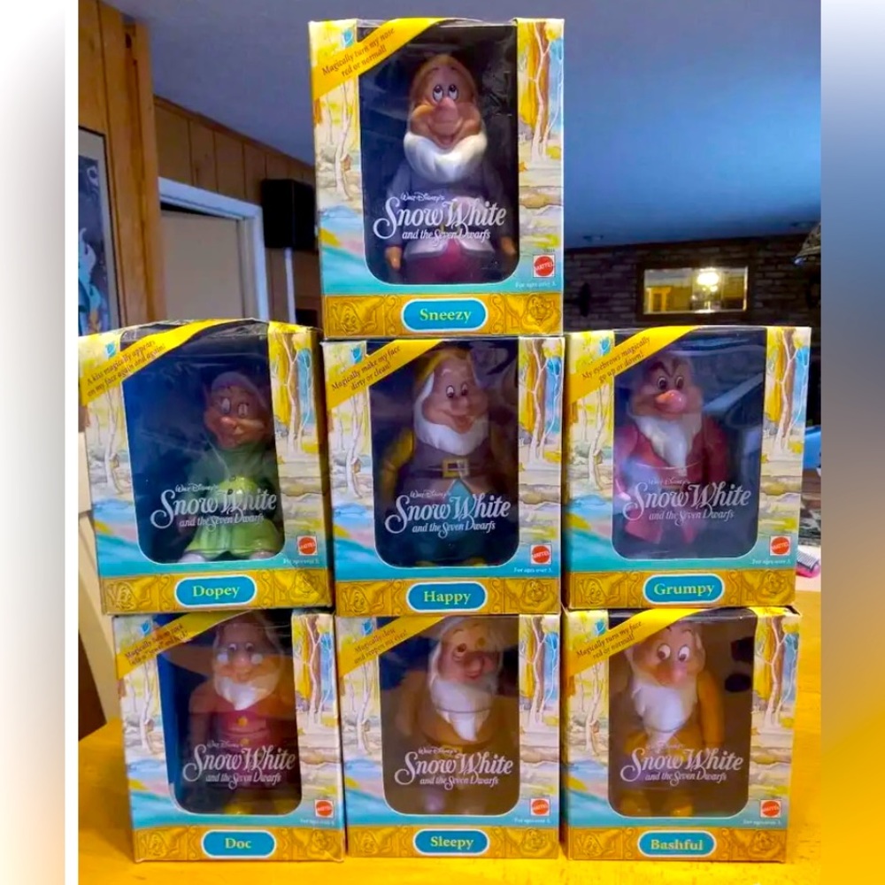 7 dwarves Mattel figurines. New in box! Never used. A true collectors item.